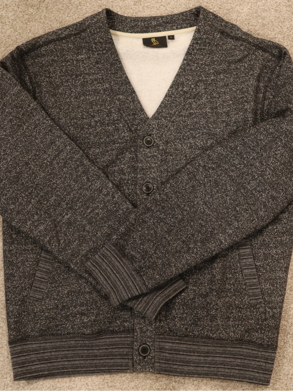 Men's Charcoal Marled Bomber-Style Cardigan Jacket